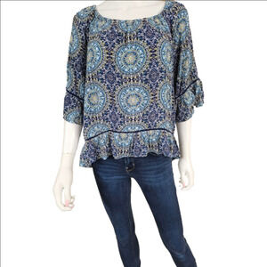 GNW 3/4 Sleeve Ruffled Hem Kaleidoscope Print Top Size XL